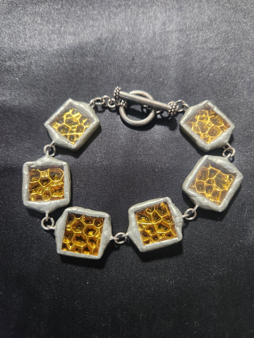 Amber Honeycomb Glass Link Bracelet - Women's Jewelry